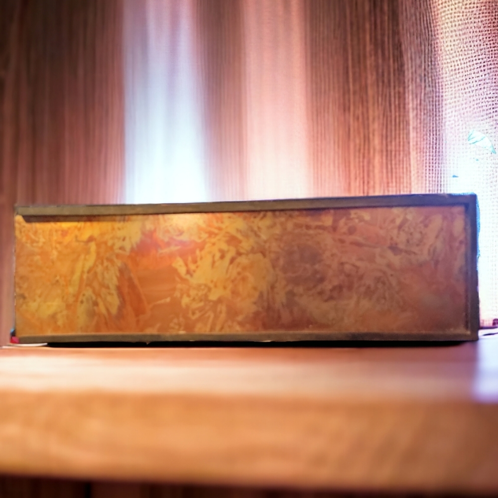 Hand Crafted Copper Slide Top Wooden Stash Box Cards Dice Cigarettes Jewelry